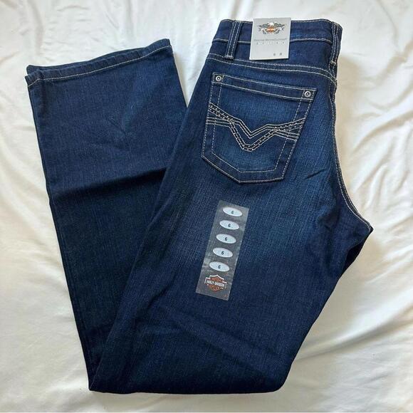 Harley Davidson Mid Rise Boot Cut Embroidered Blue Jeans Womens - Picture 4 of 4